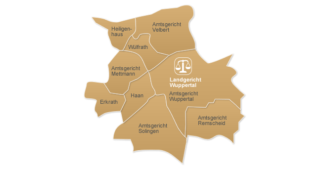 Übersichtskarte Landgerichtsbezirk Wuppertal